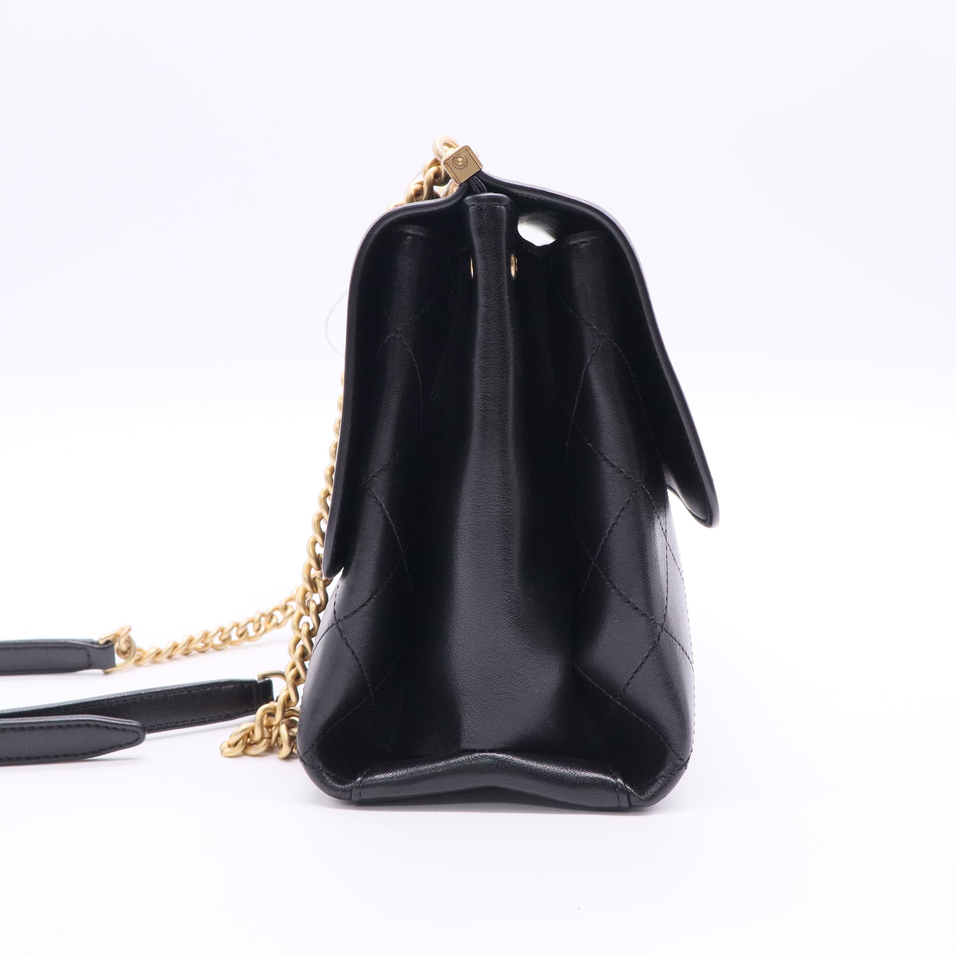 Chanel Lambskin Stitched Coco Luxe Medium Flap Black LDJ2656 twins
