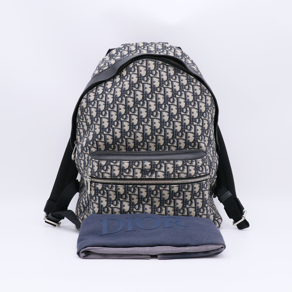 Christian Dior Navy Blue Dior Oblique Canvas Rider Backpack Bag twins LDZ264