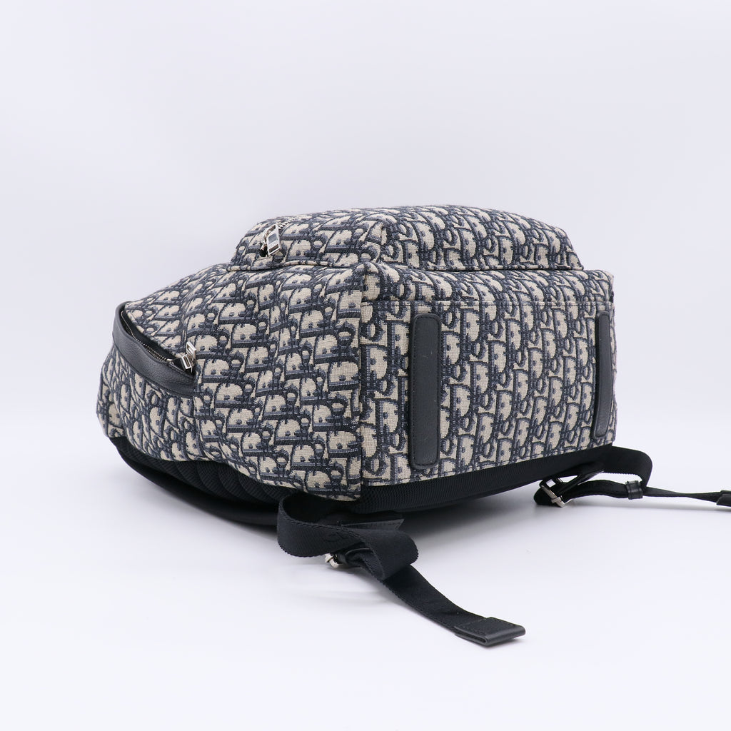 Christian Dior Navy Blue Dior Oblique Canvas Rider Backpack Bag twins LDZ264