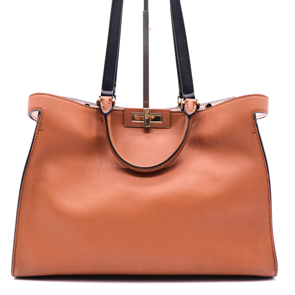 Brown Fendi Small Leather Peekaboo X Tote Satche