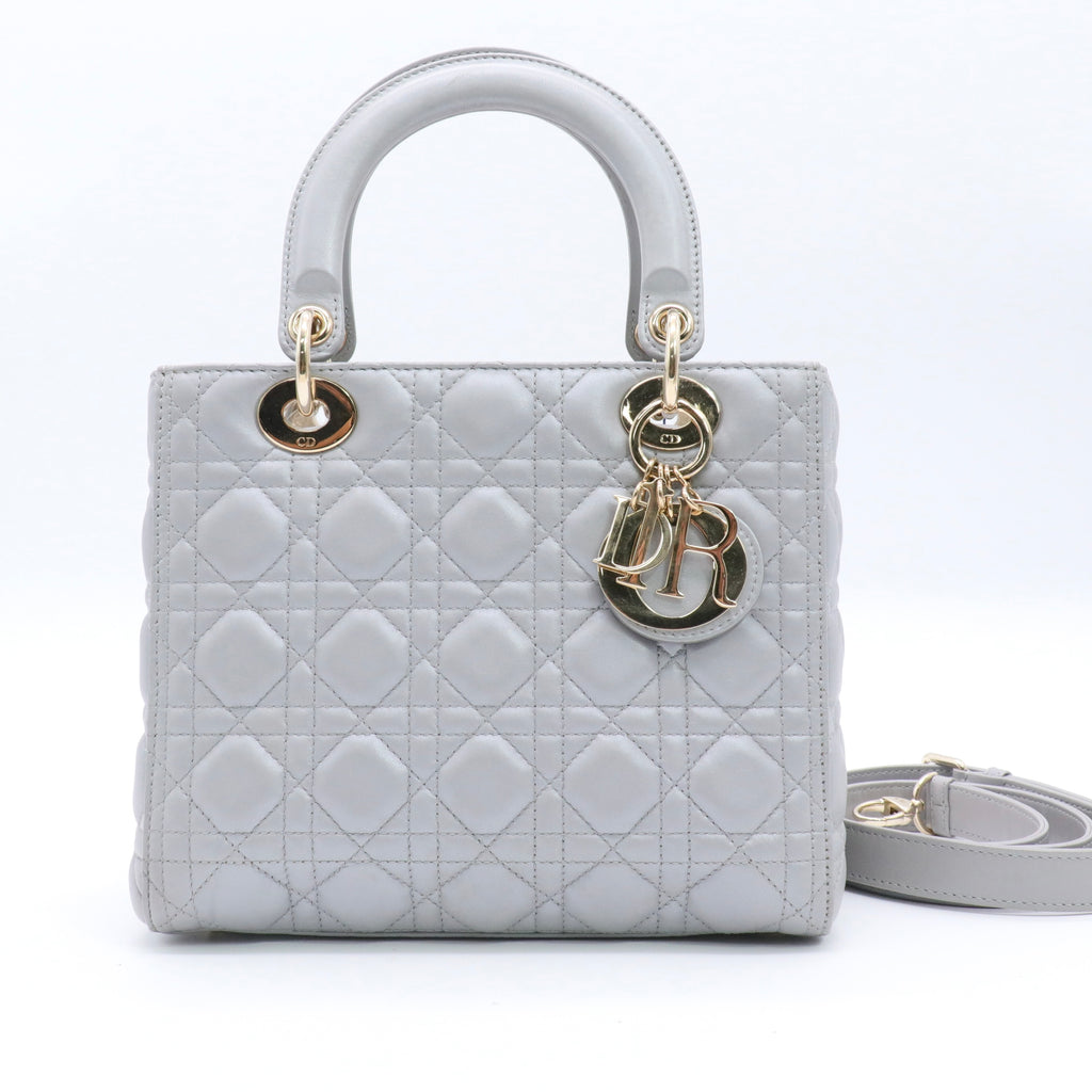Pearly Lambskin Cannage Medium Lady Dior Grey twins