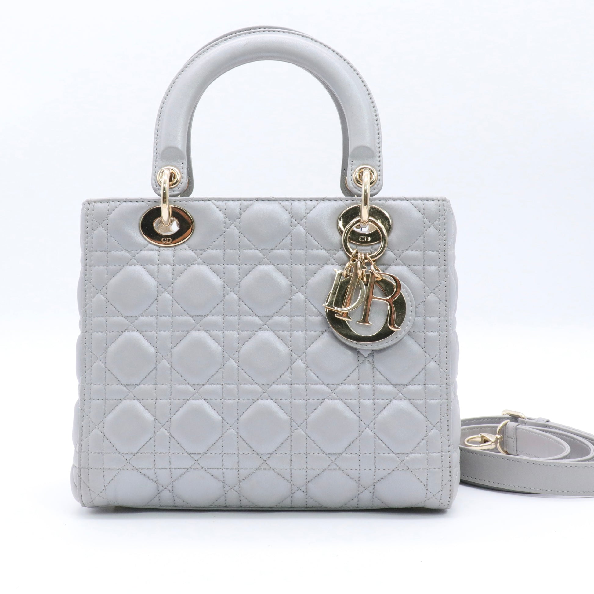 Pearly Lambskin Cannage Medium Lady Dior Grey twins