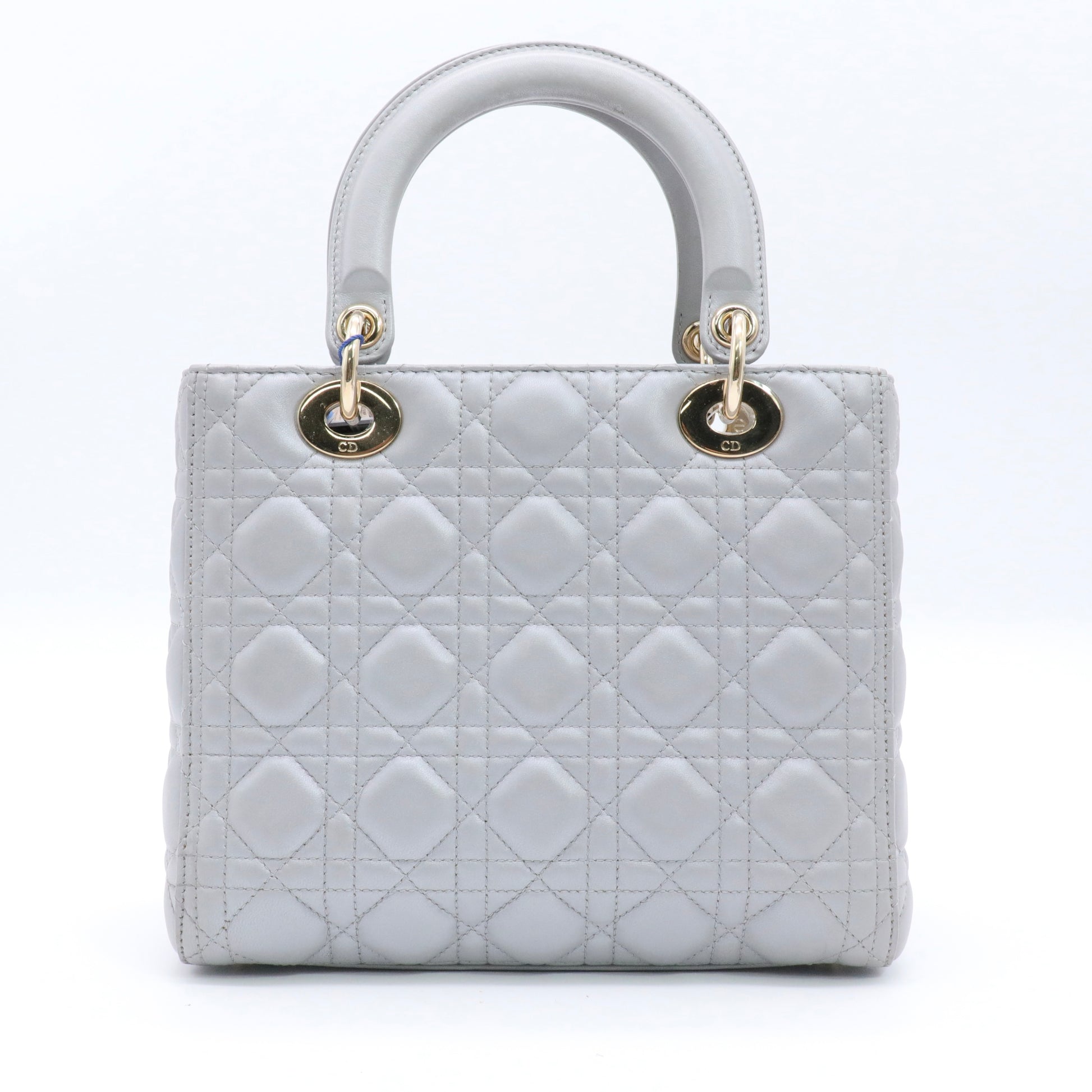 Pearly Lambskin Cannage Medium Lady Dior Grey twins