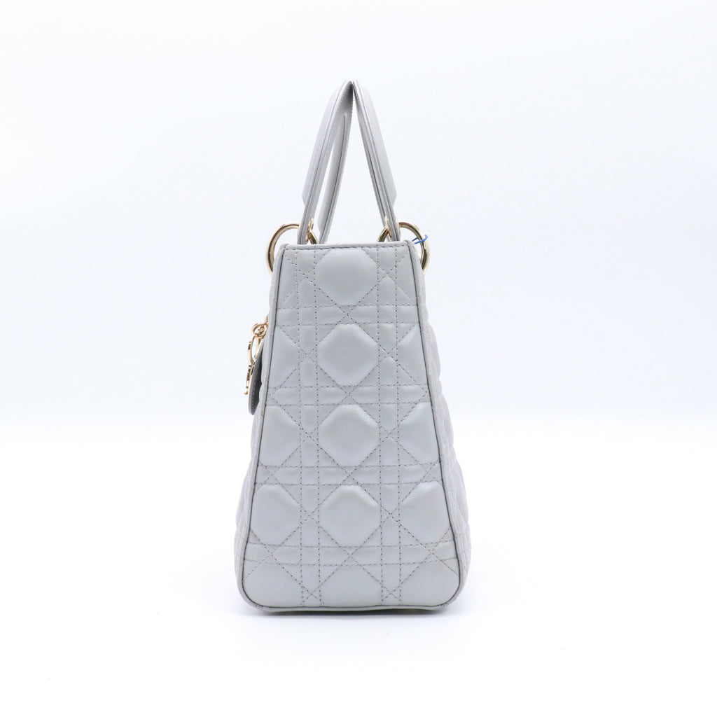 Pearly Lambskin Cannage Medium Lady Dior Grey twins