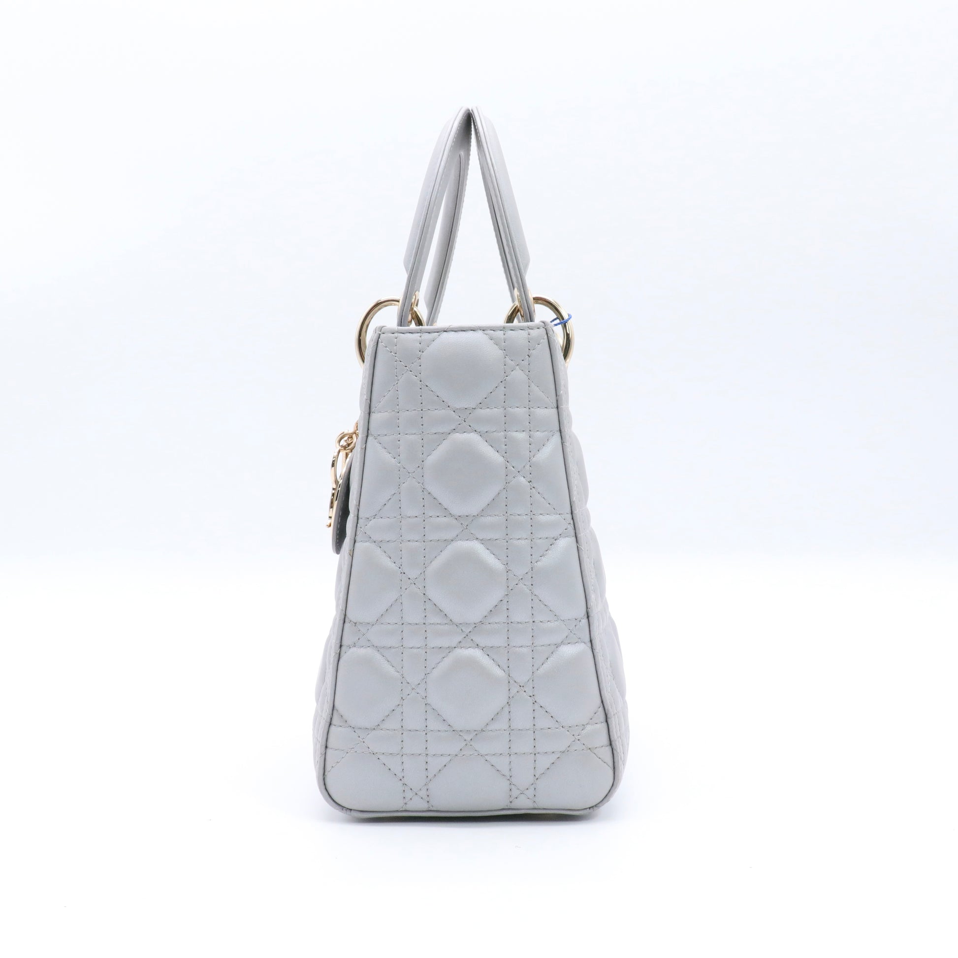 Pearly Lambskin Cannage Medium Lady Dior Grey twins