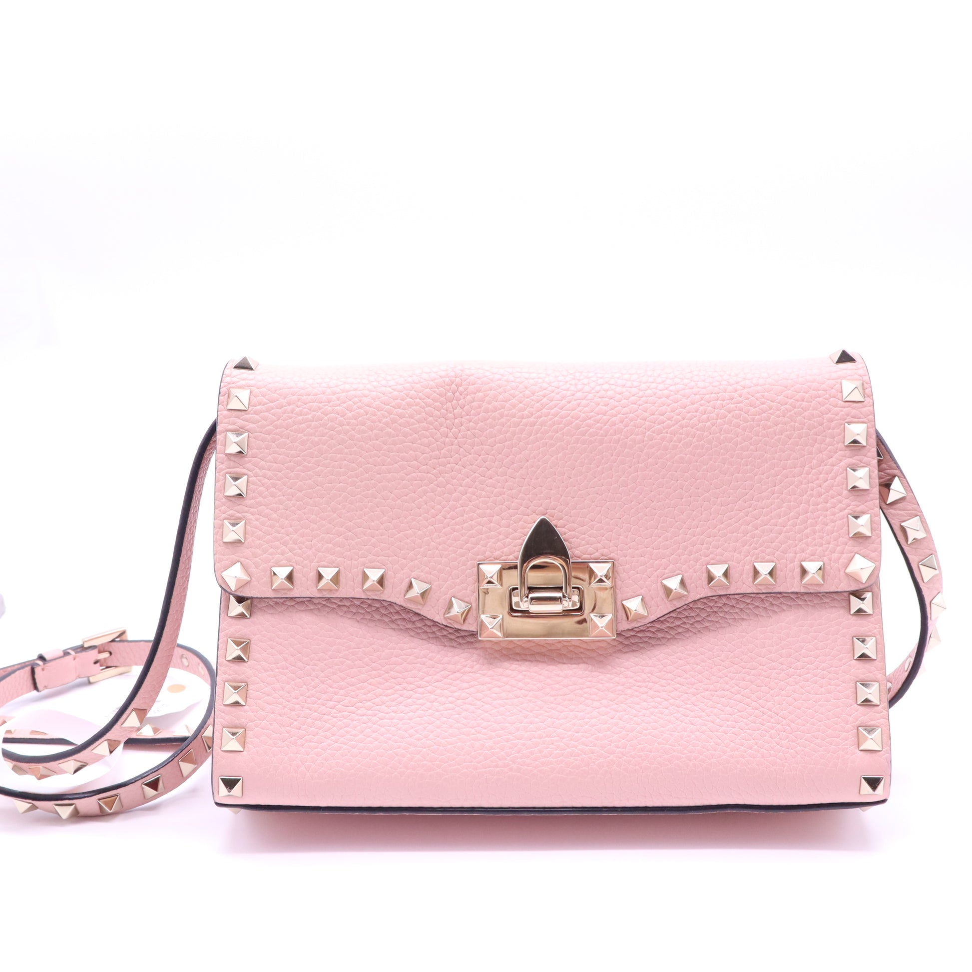 Valentino Garavani Pebbled Calfskin Medium Rockstud Flip Lock Crossbody Bag Loto twins B22107