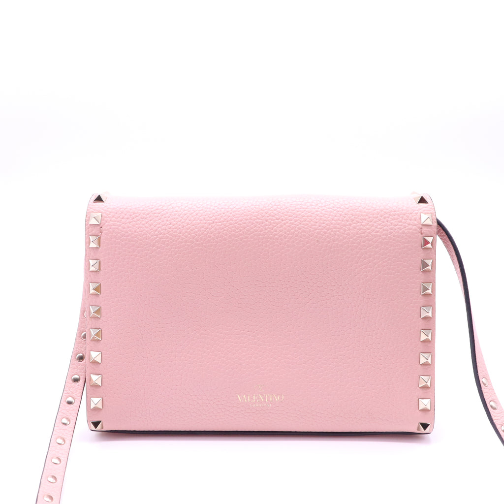 Valentino Garavani Pebbled Calfskin Medium Rockstud Flip Lock Crossbody Bag Loto twins B22107