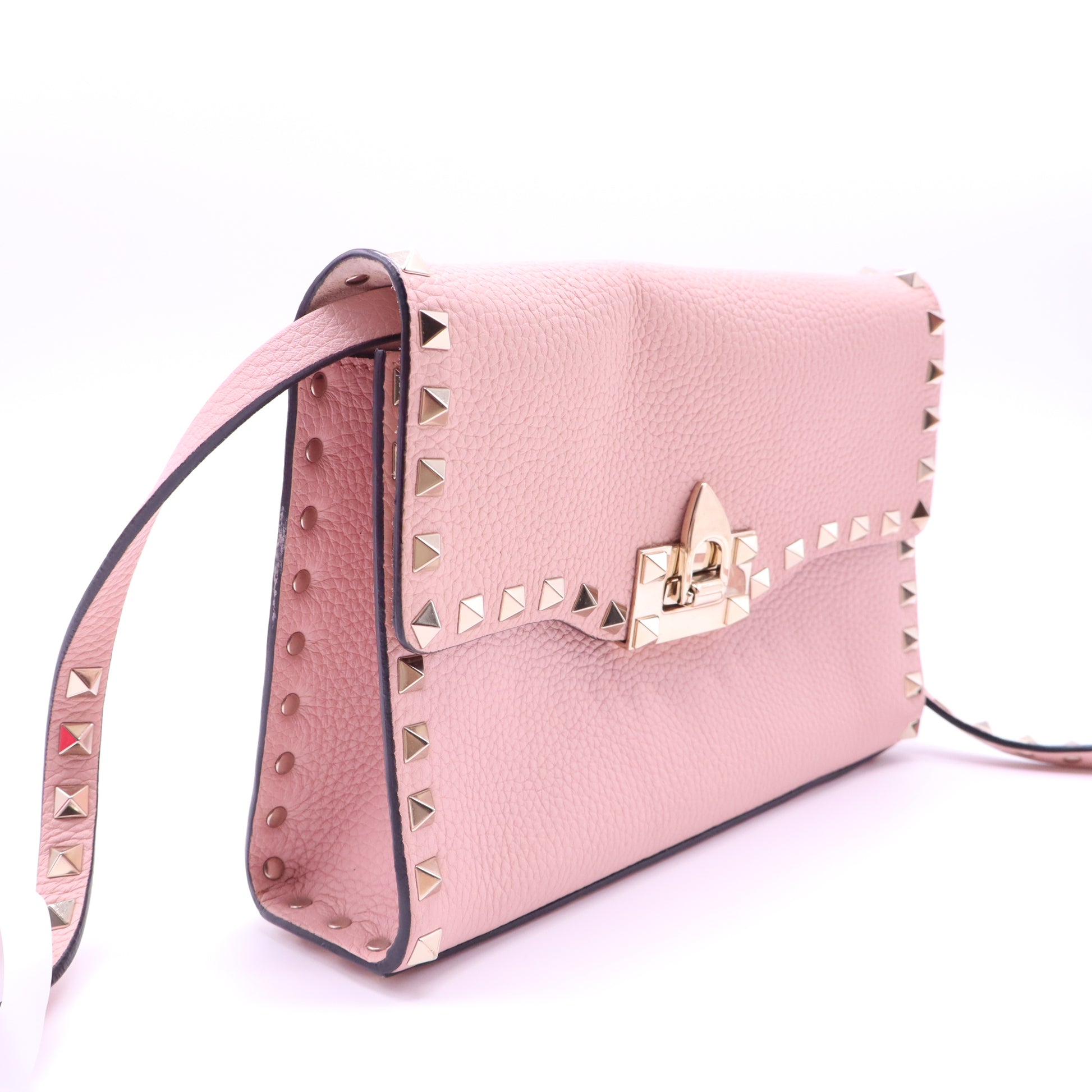 Valentino Garavani Pebbled Calfskin Medium Rockstud Flip Lock Crossbody Bag Loto twins B22107