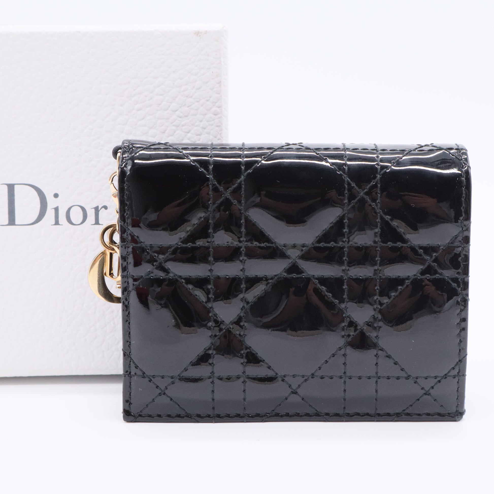 Black Cannage Patent Leather Lady Dior Card Case
