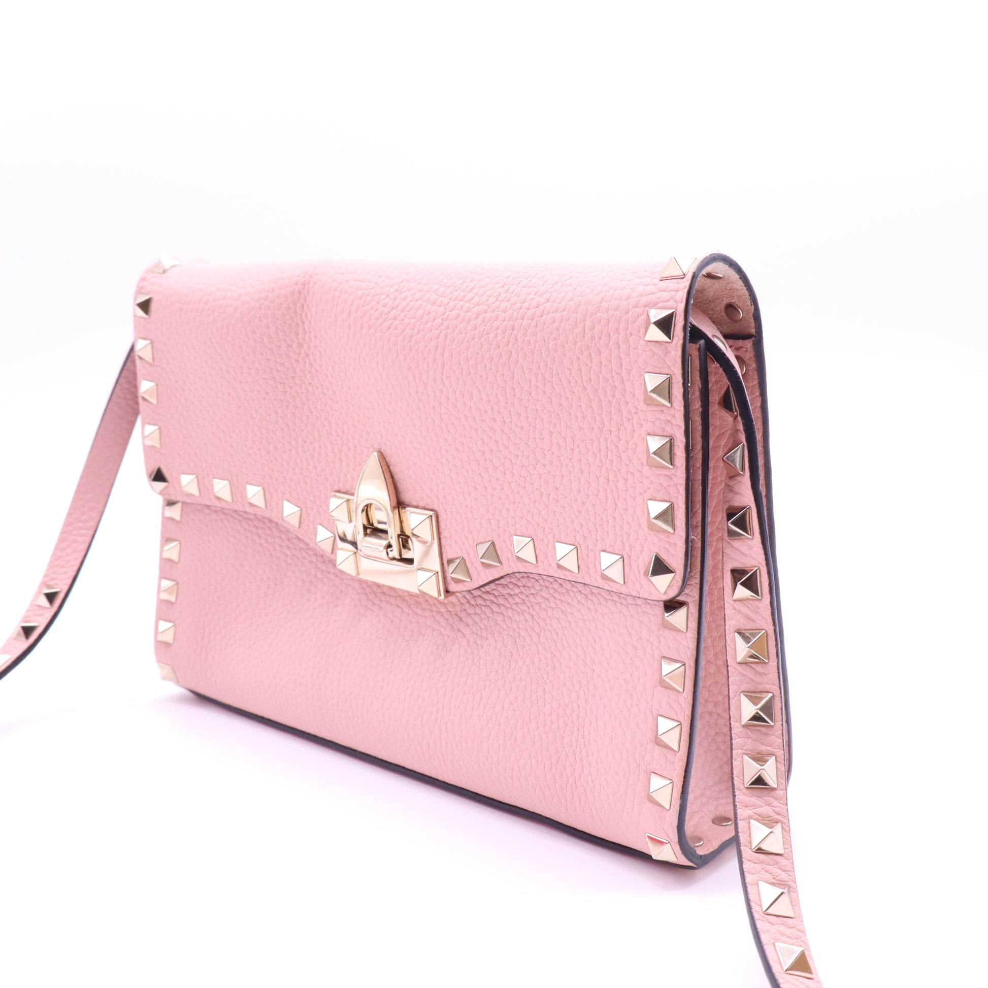 Valentino Garavani Pebbled Calfskin Medium Rockstud Flip Lock Crossbody Bag Loto twins B22107