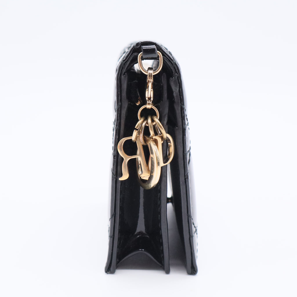Black Cannage Patent Leather Lady Dior Card Case