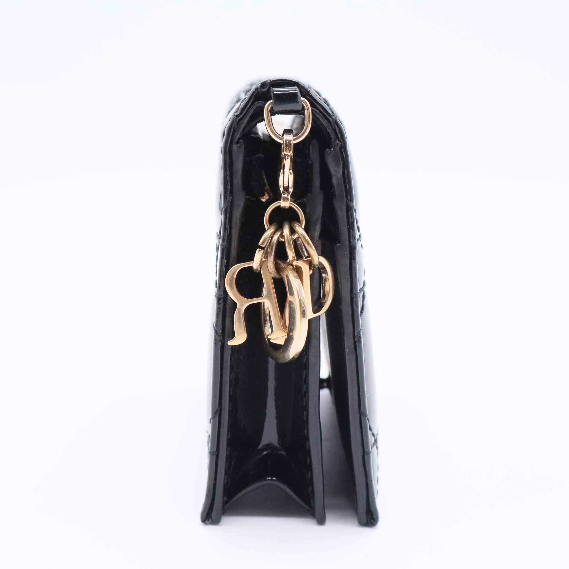 Black Cannage Patent Leather Lady Dior Card Case