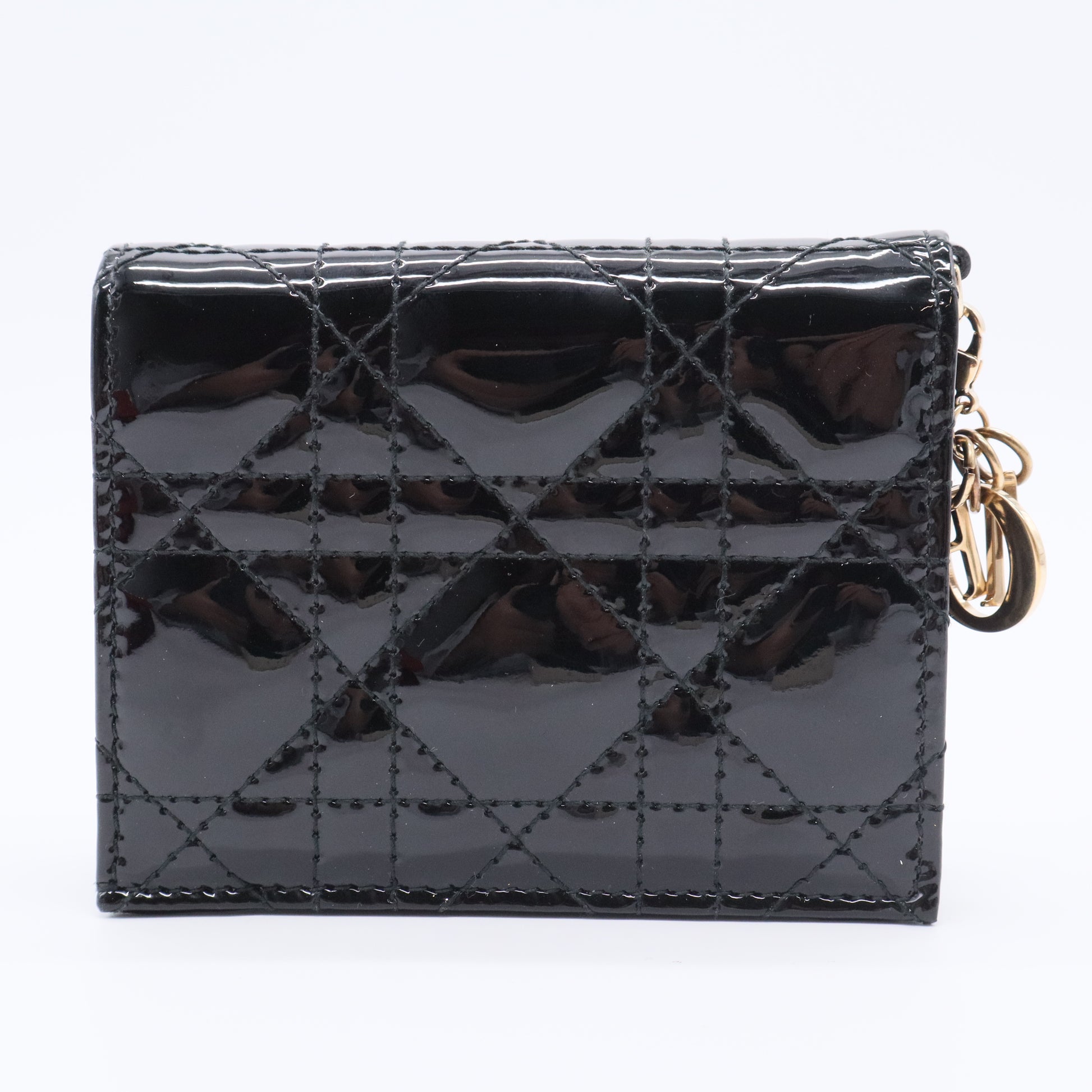 Black Cannage Patent Leather Lady Dior Card Case