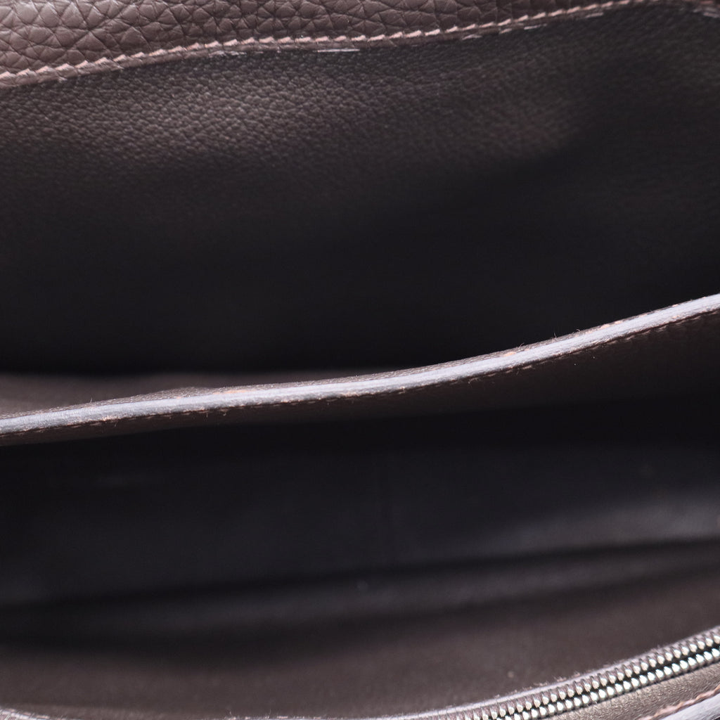 Hermes 35cm Taupe Grey Clemence Leather Palladium Plated Steve Messenger Bag  LDJ2662 twins