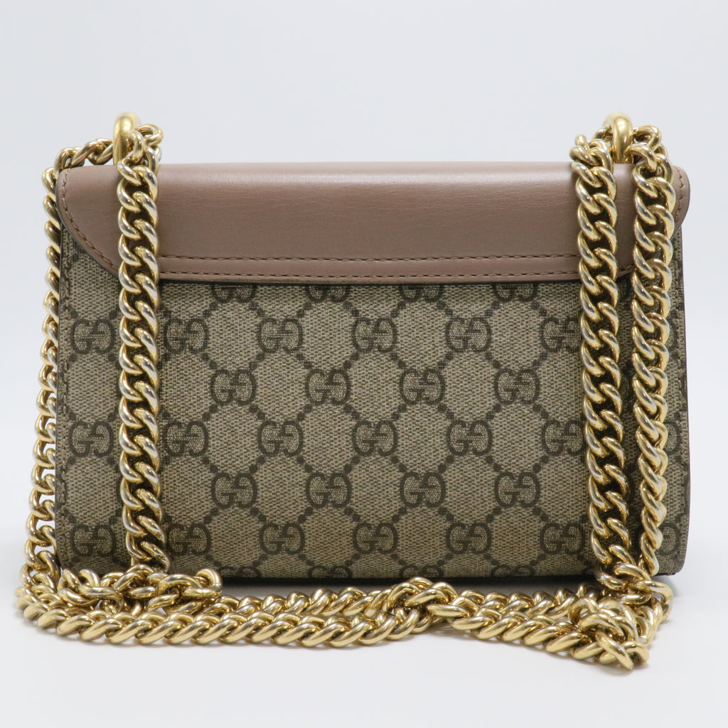 Gucci Beige/Brown GG Supreme Canvas And Leather Small Studded Padlock Shoulder Bag