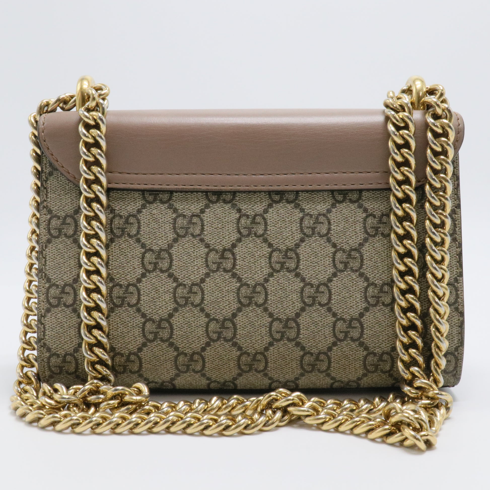 Gucci Beige/Brown GG Supreme Canvas And Leather Small Studded Padlock Shoulder Bag