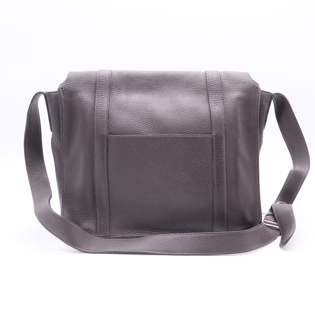 Hermes 35cm Taupe Grey Clemence Leather Palladium Plated Steve Messenger Bag  LDJ2662 twins