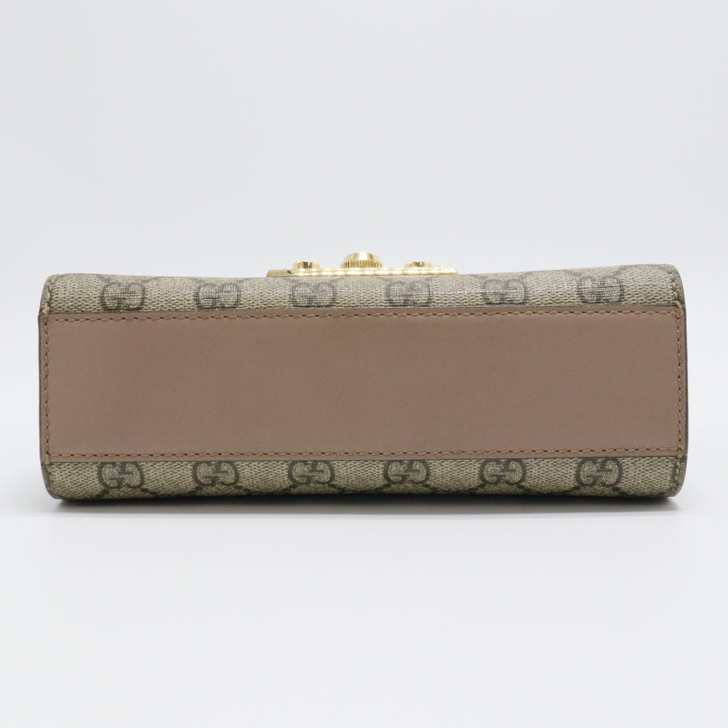 Gucci Beige/Brown GG Supreme Canvas And Leather Small Studded Padlock Shoulder Bag