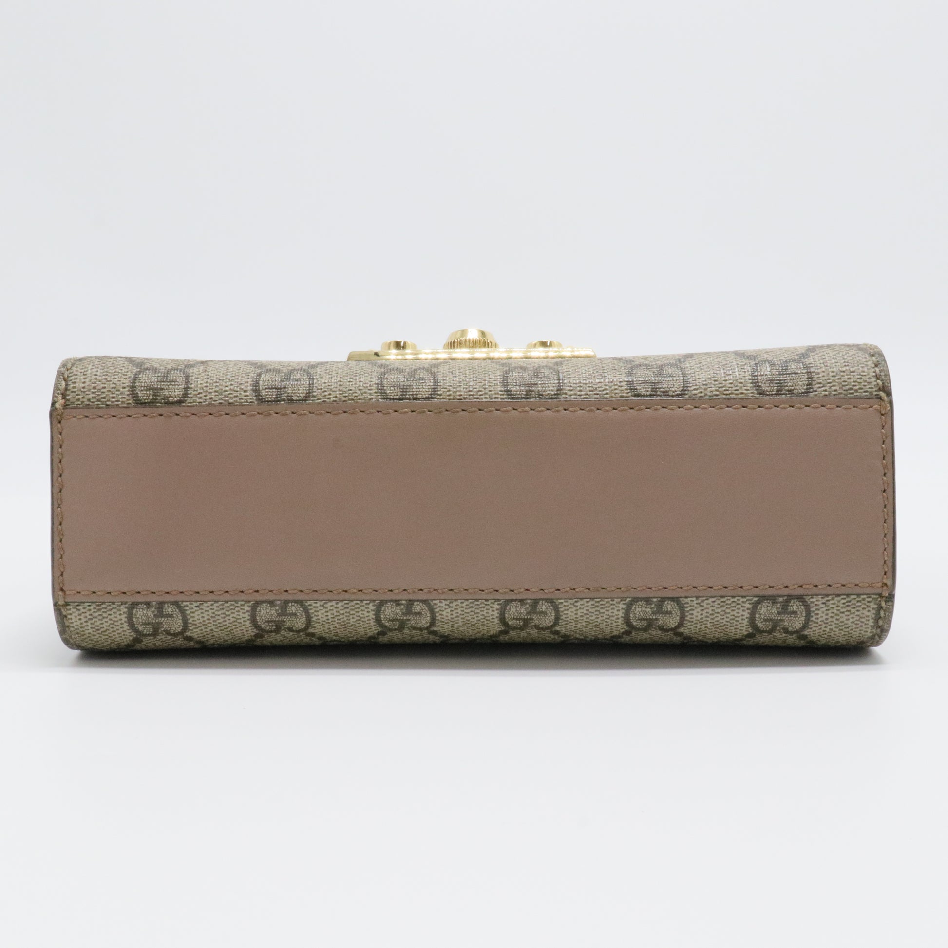 Gucci Beige/Brown GG Supreme Canvas And Leather Small Studded Padlock Shoulder Bag