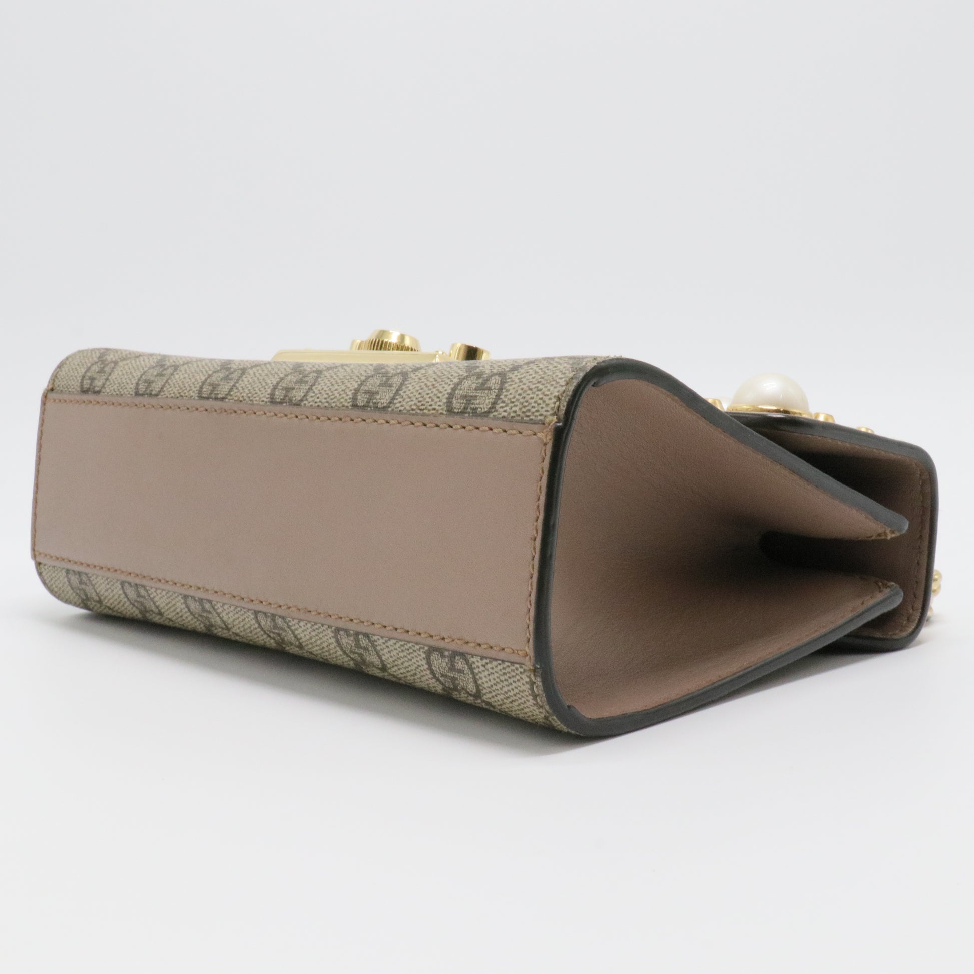Gucci Beige/Brown GG Supreme Canvas And Leather Small Studded Padlock Shoulder Bag