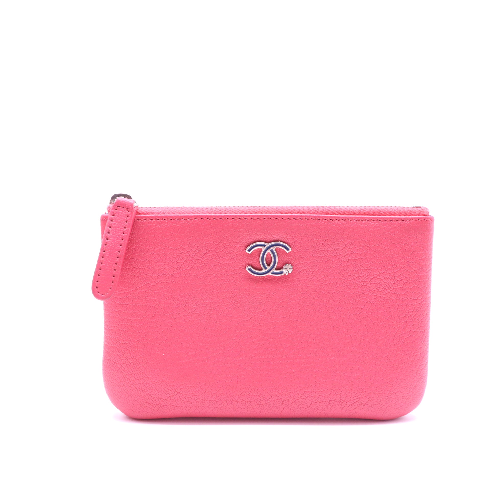 Chanel Pink Grain Goatskin Leather Camellia Mini O-Case Zip Pouch  W21417