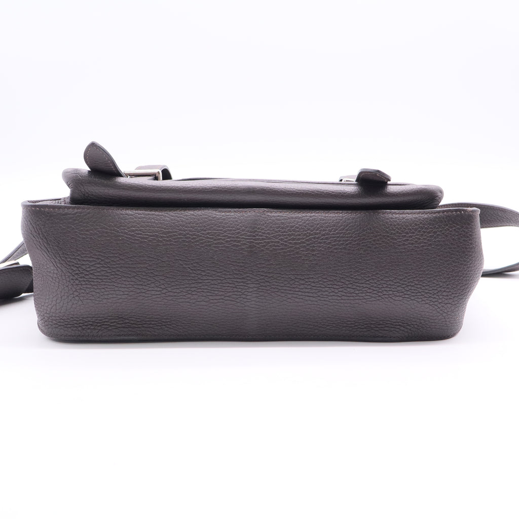 Hermes 35cm Taupe Grey Clemence Leather Palladium Plated Steve Messenger Bag  LDJ2662 twins