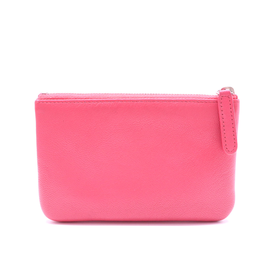 Chanel Pink Grain Goatskin Leather Camellia Mini O-Case Zip Pouch  W21417