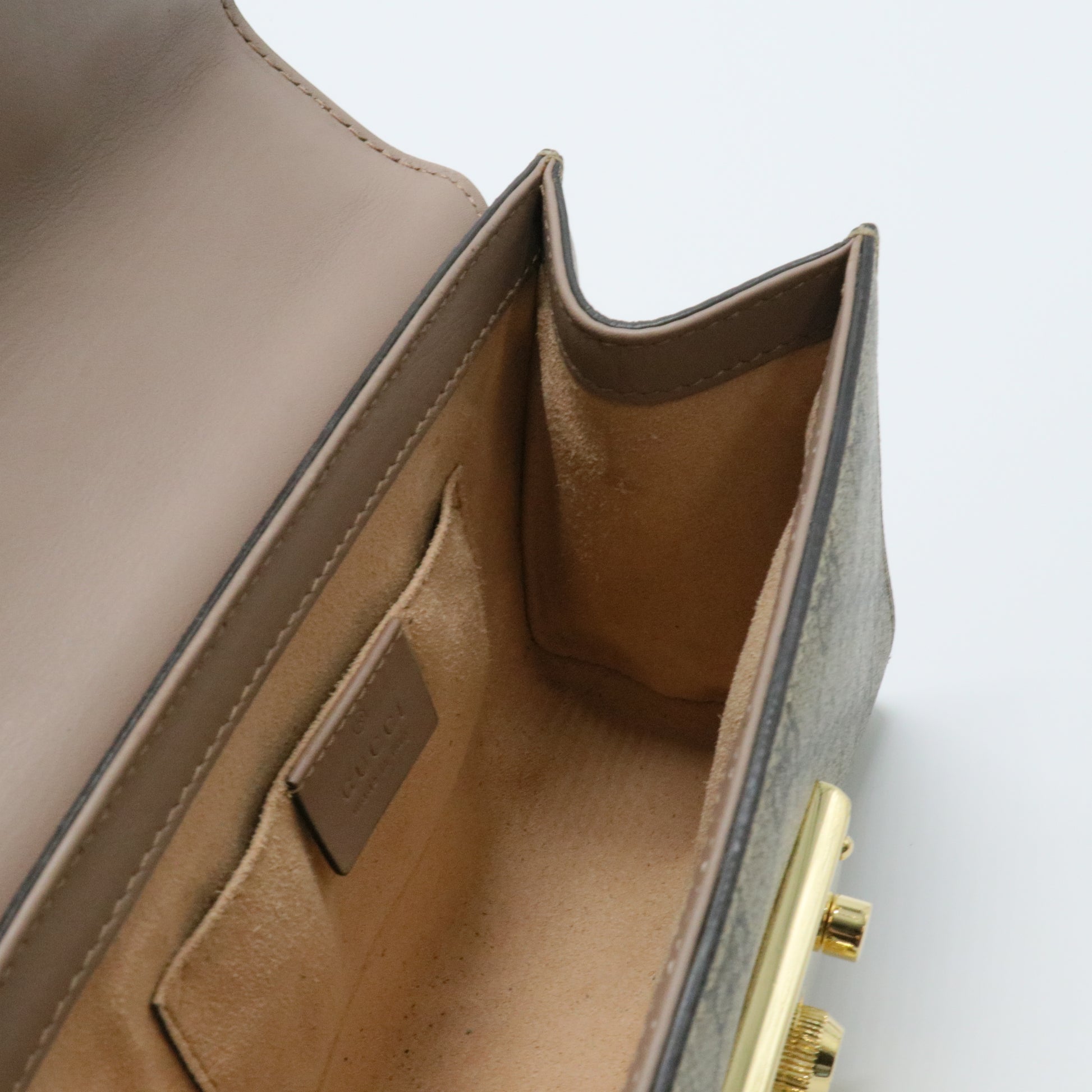 Gucci Beige/Brown GG Supreme Canvas And Leather Small Studded Padlock Shoulder Bag