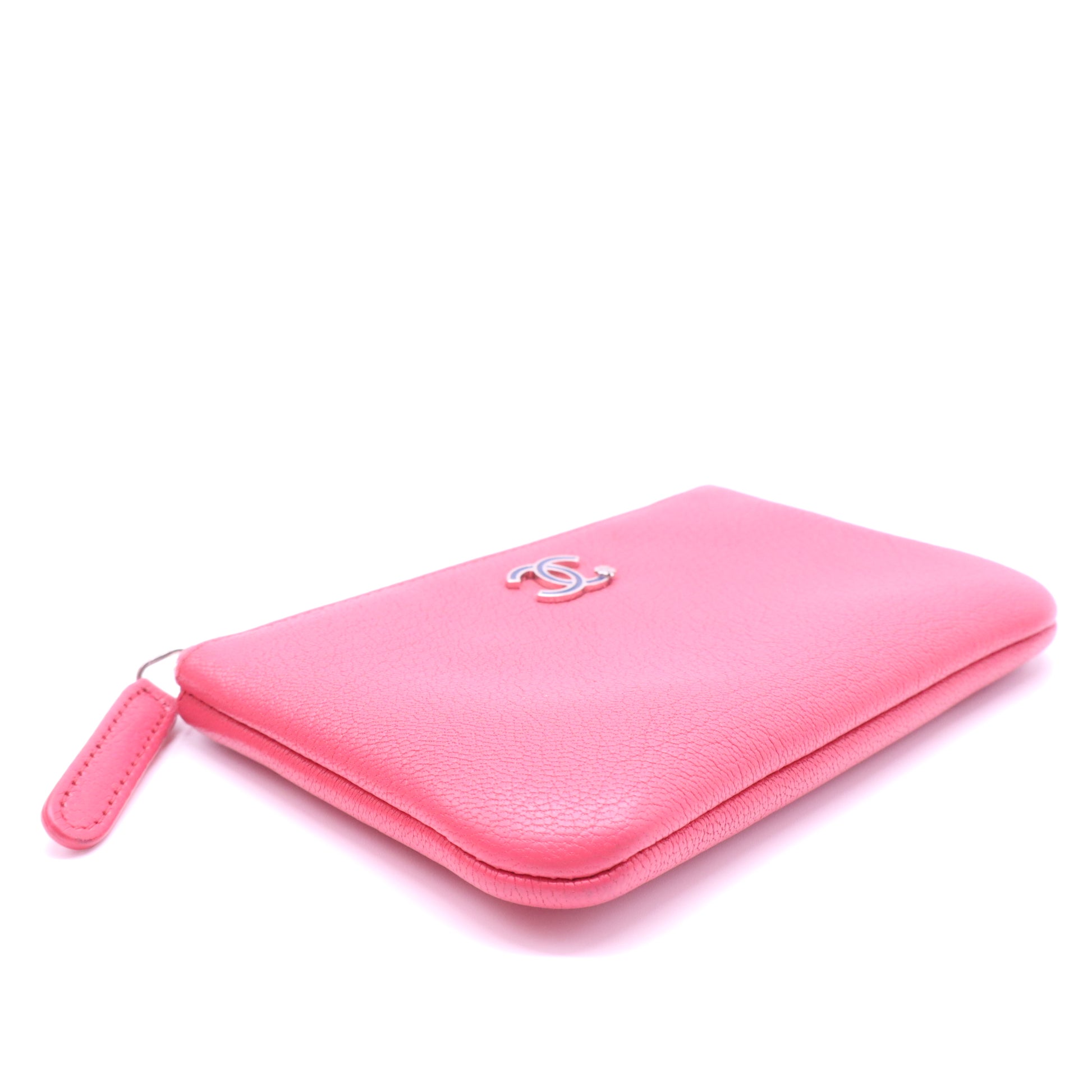 Chanel Pink Grain Goatskin Leather Camellia Mini O-Case Zip Pouch  W21417