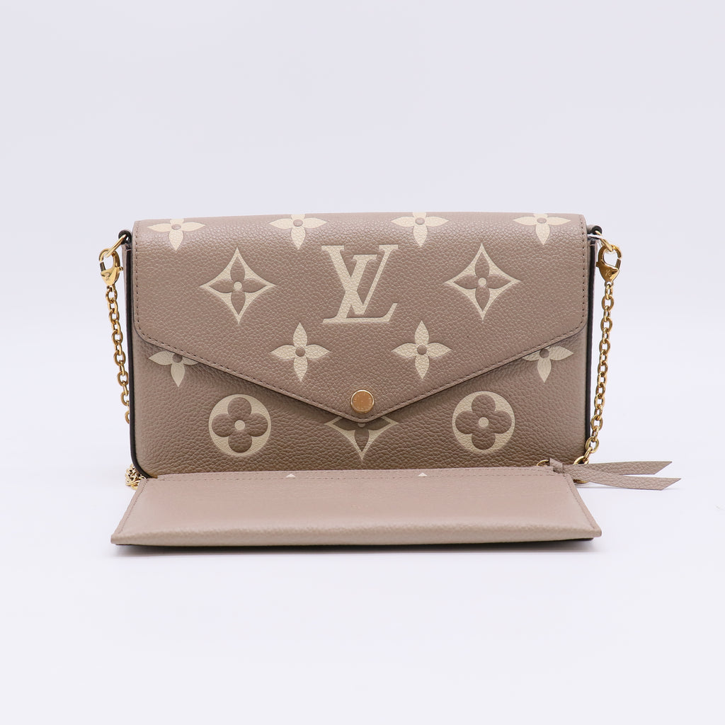 Louis Vuitton Bi-Color Tourterelle/Cream Monogram Empreinte Leather Felicie Pochette Bag twins LDZ242