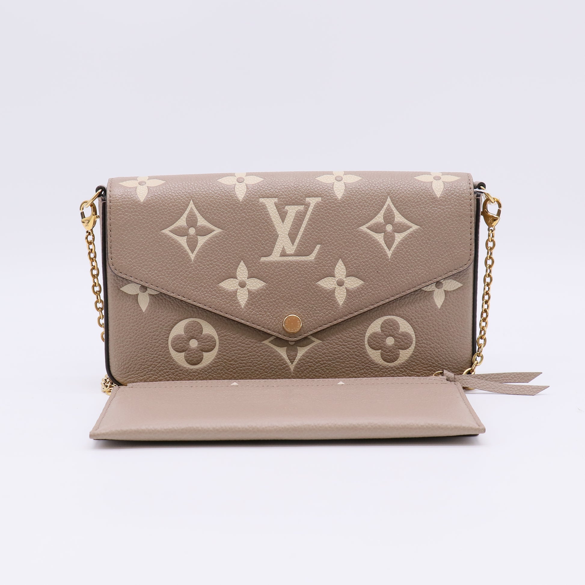Louis Vuitton Bi-Color Tourterelle/Cream Monogram Empreinte Leather Felicie Pochette Bag twins LDZ242