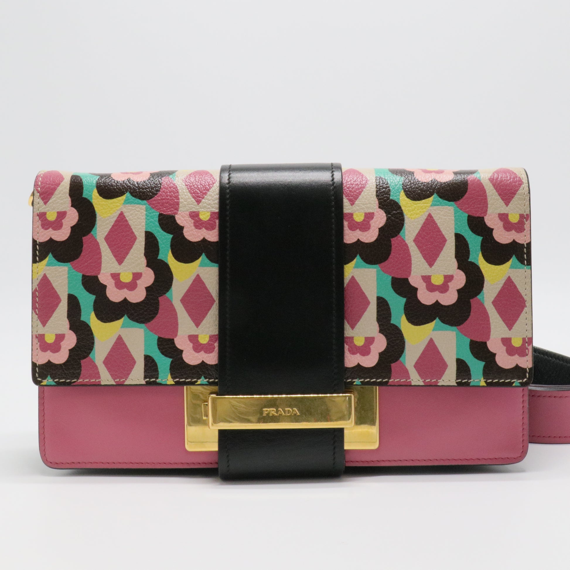 Prada Multicolor Floral Print Leather Plex Ribbon Shoulder Bag