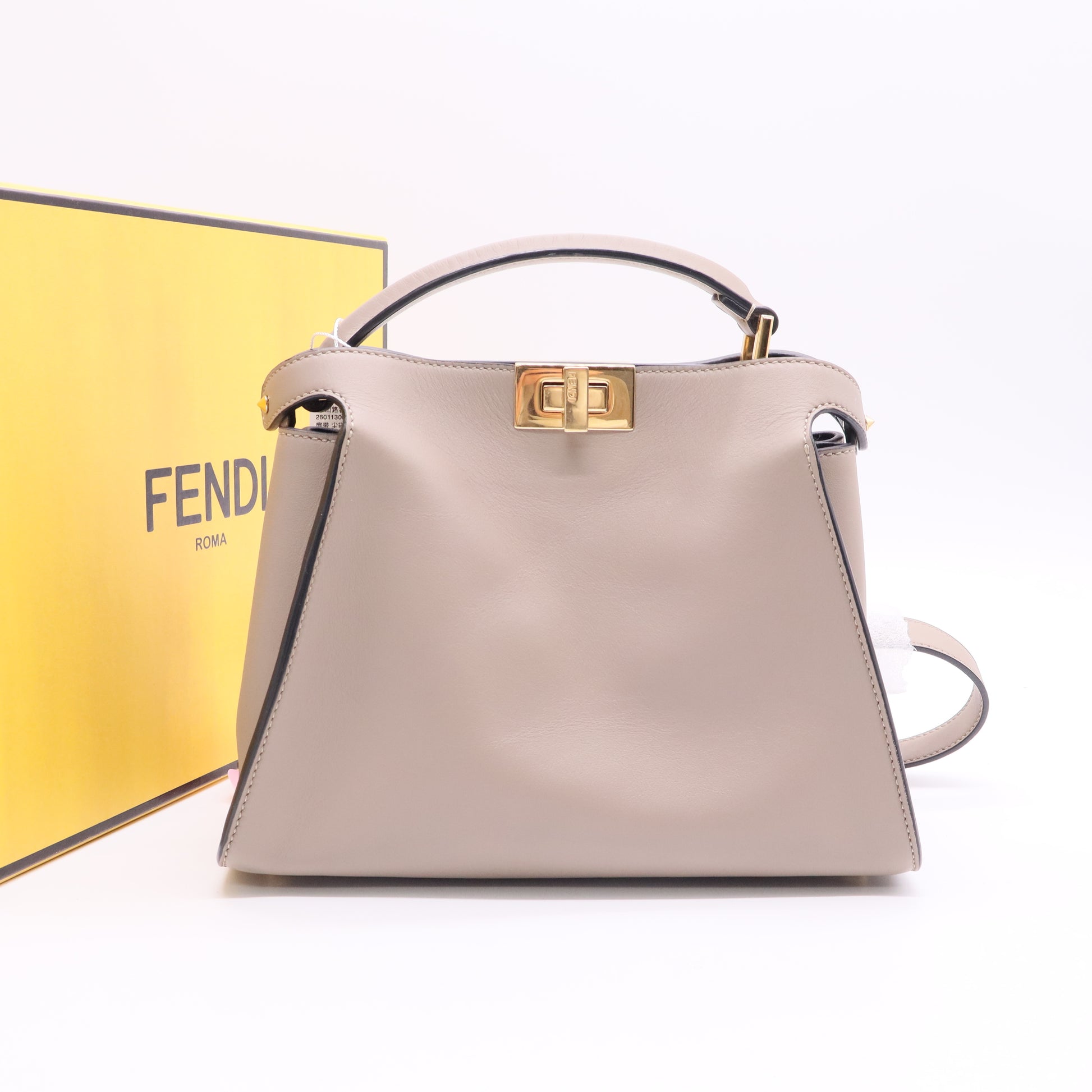 Fendi Tahiti Burro Medium Peekaboo Iconic Essentially Satchel Tortora Black LDJ2658 twins