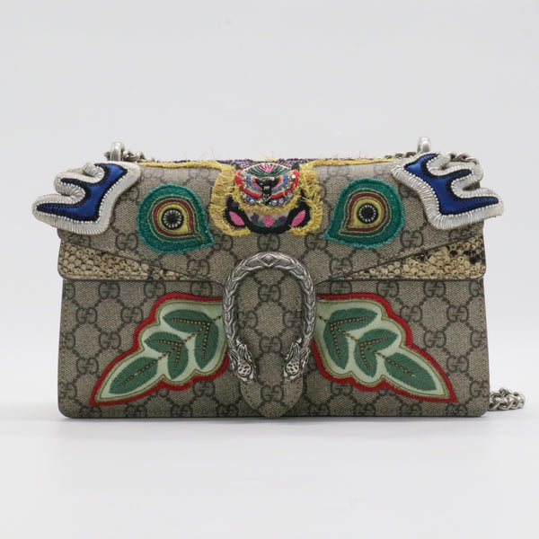 Dionysus Bag Embroidered GG Coated Canvas with Python