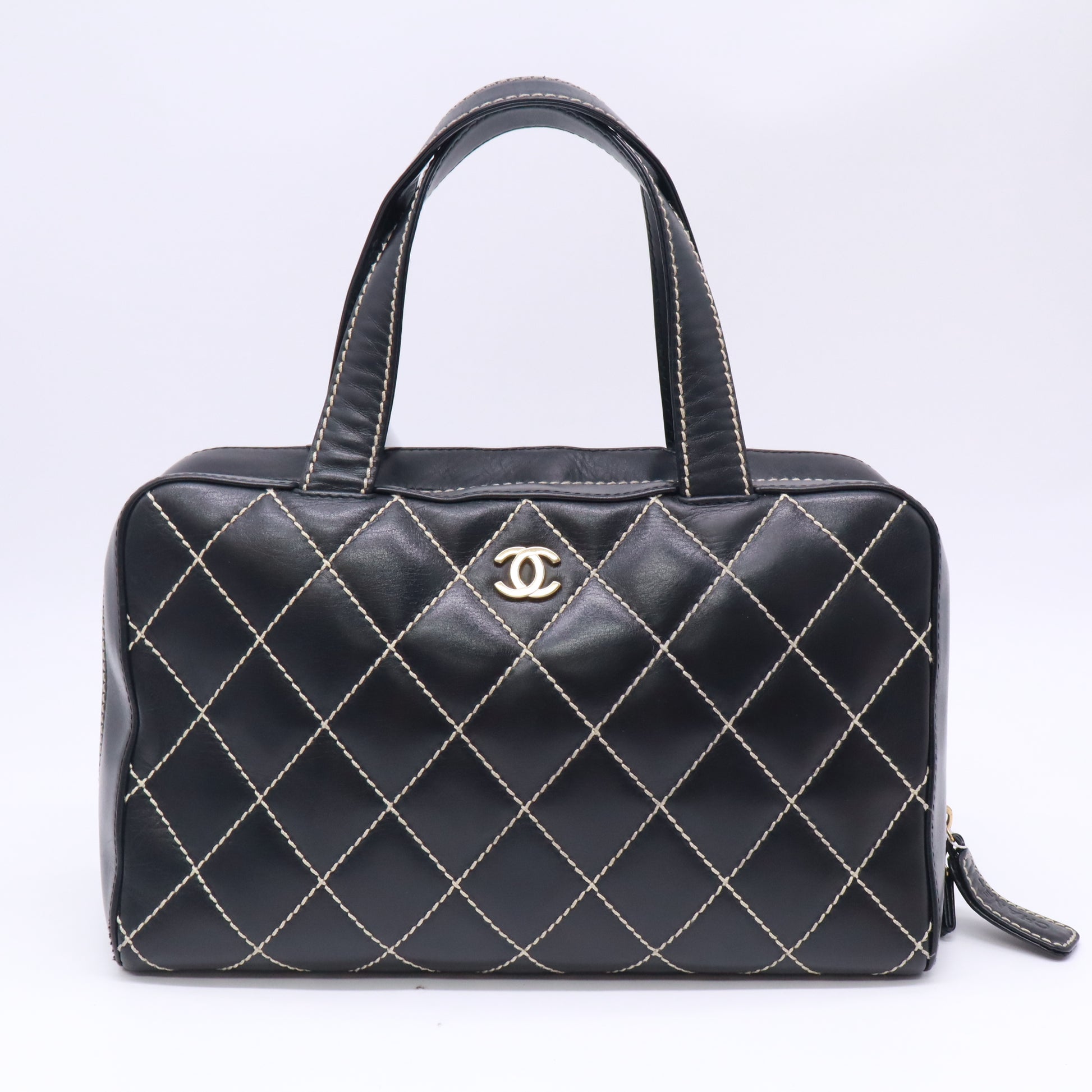 Chanel Calfskin Wild Stitch Top Handle Bag Black twins B23744