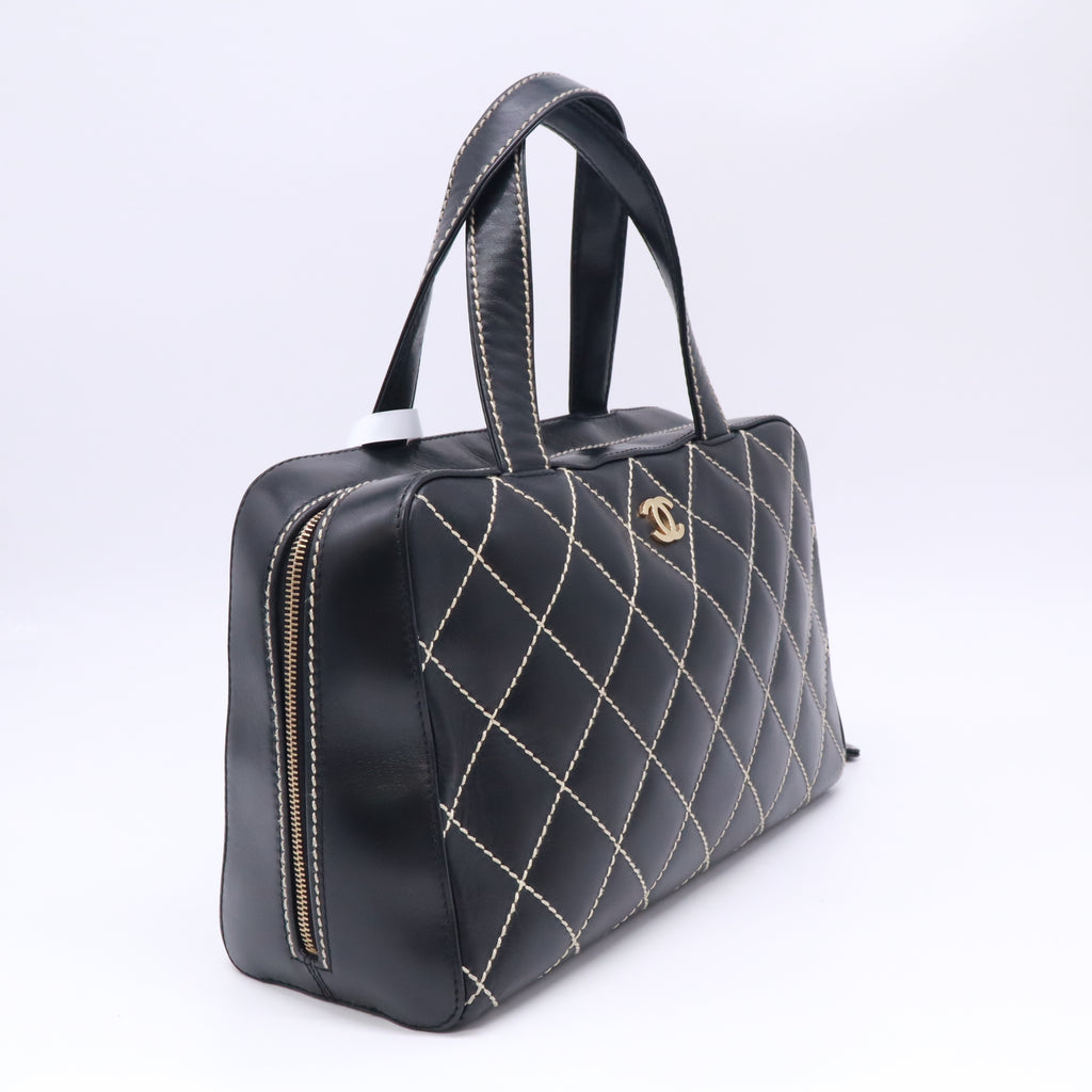 Chanel Calfskin Wild Stitch Top Handle Bag Black twins B23744
