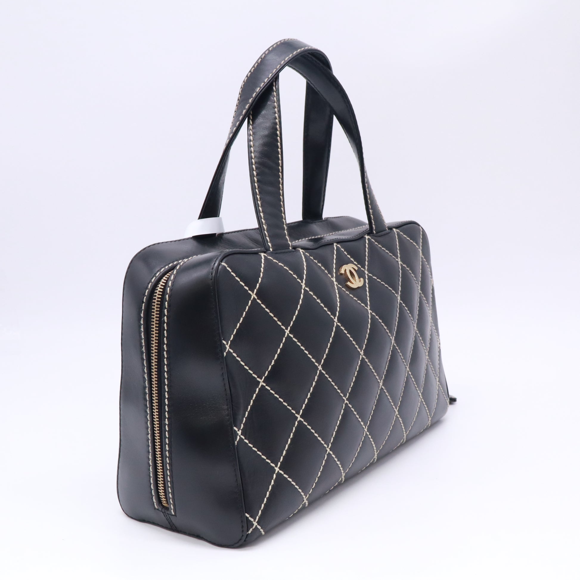 Chanel Calfskin Wild Stitch Top Handle Bag Black twins B23744