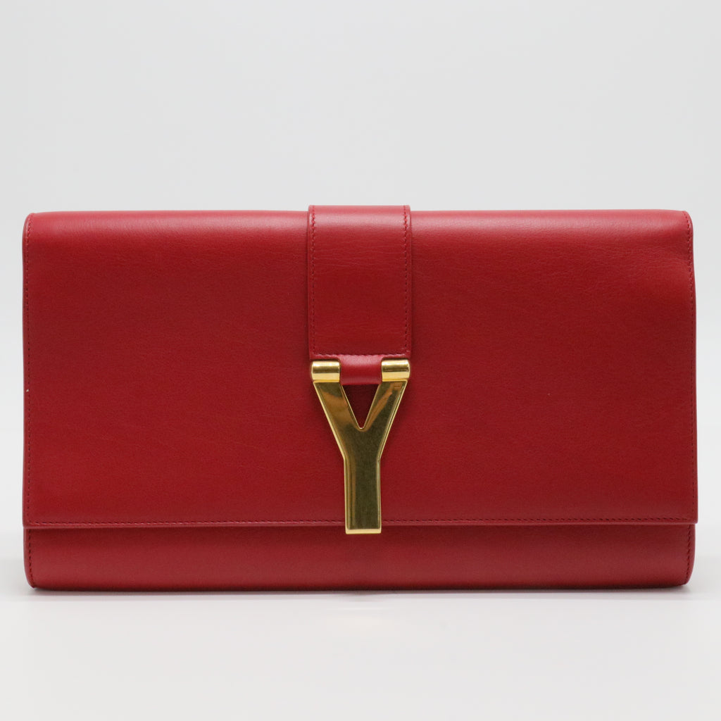 Textured Calfskin Classic Y Ligne Clutch Red
