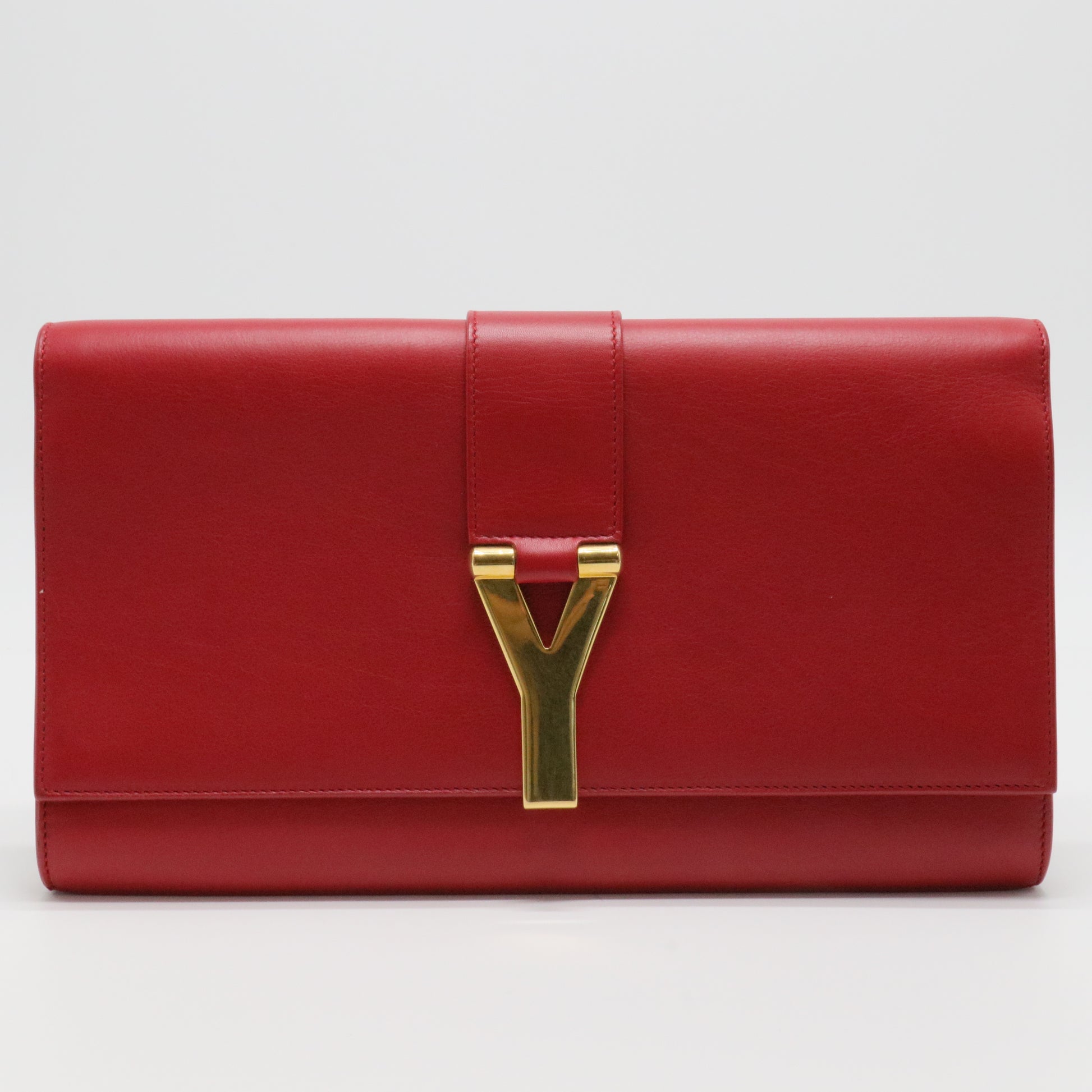 Textured Calfskin Classic Y Ligne Clutch Red