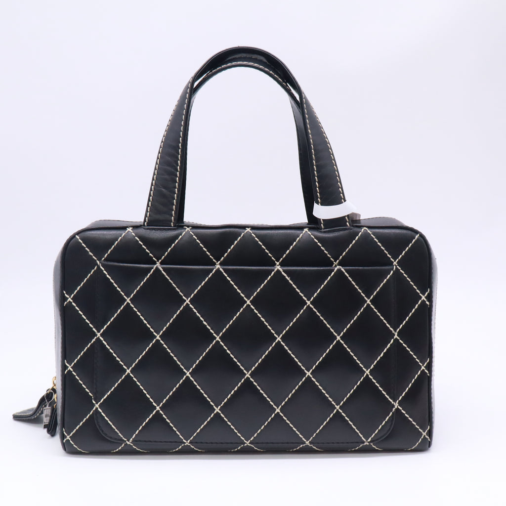 Chanel Calfskin Wild Stitch Top Handle Bag Black twins B23744