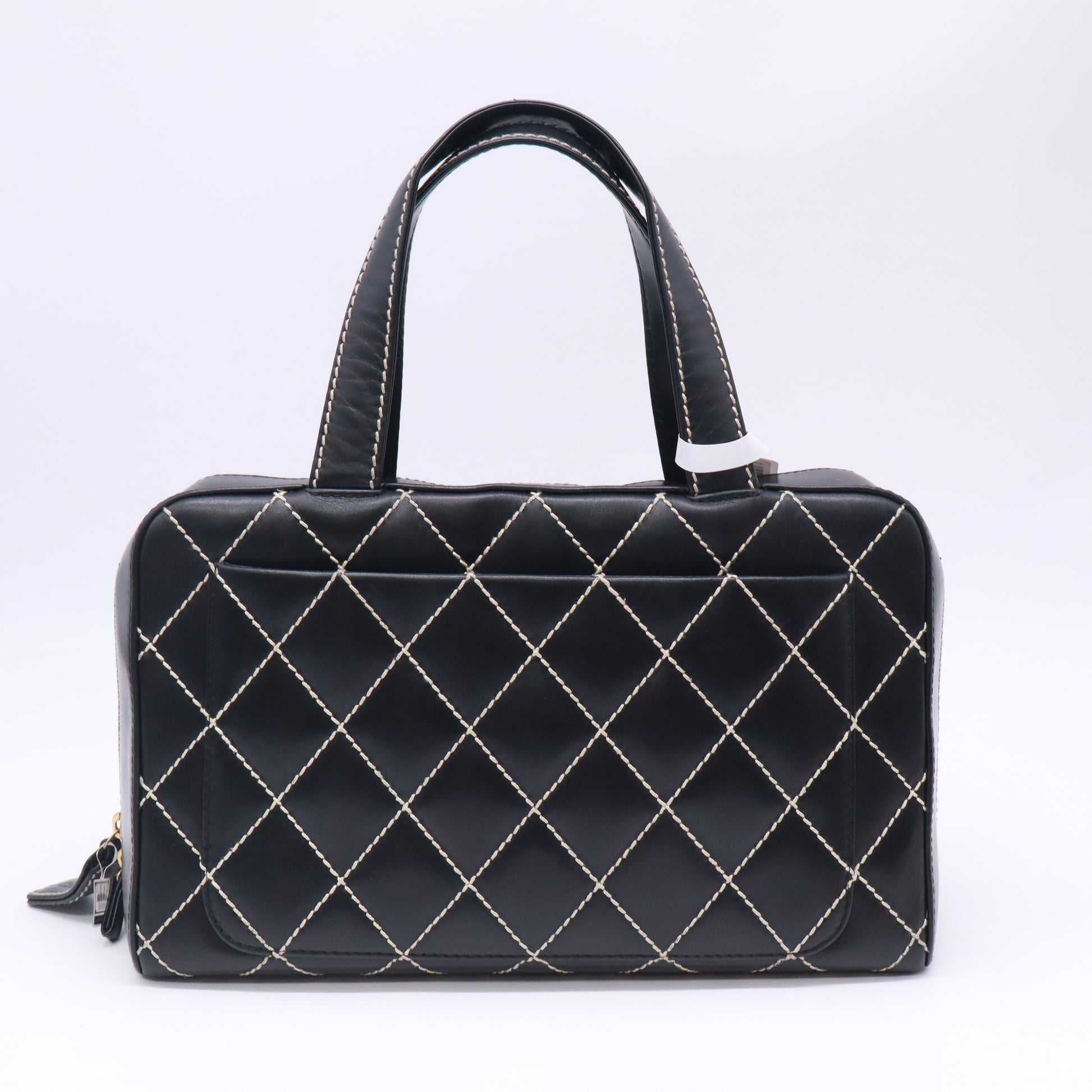 Chanel Calfskin Wild Stitch Top Handle Bag Black twins B23744