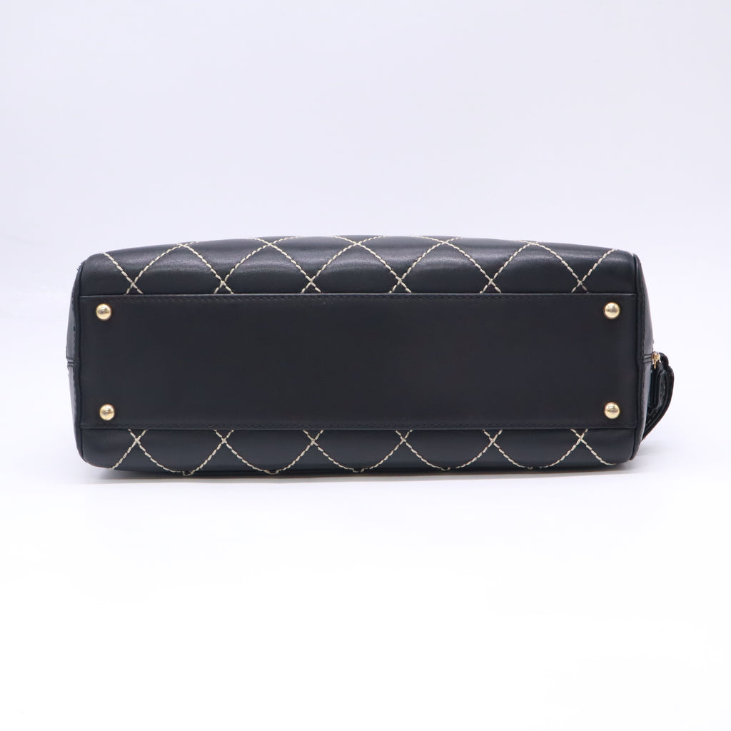 Chanel Calfskin Wild Stitch Top Handle Bag Black twins B23744