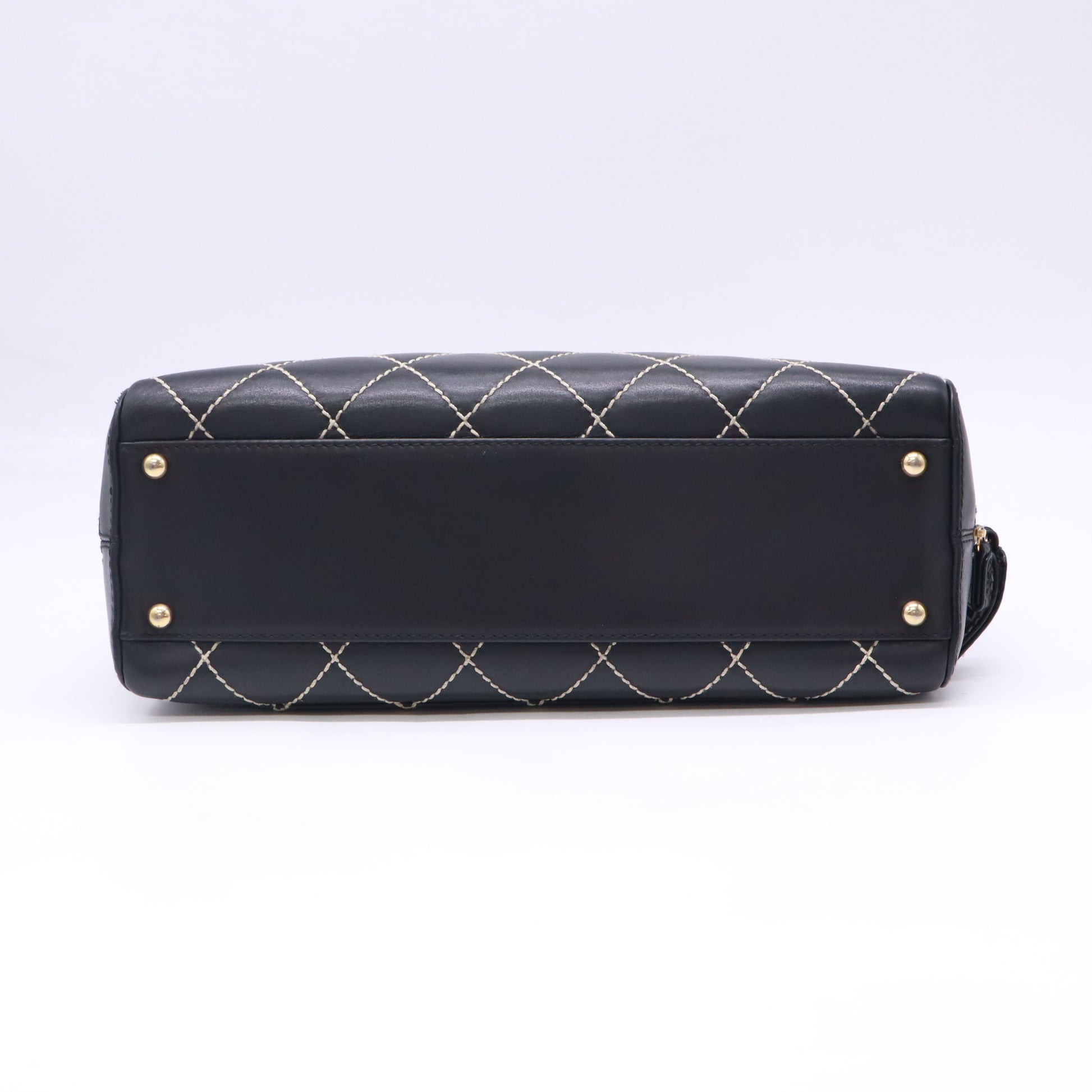 Chanel Calfskin Wild Stitch Top Handle Bag Black twins B23744