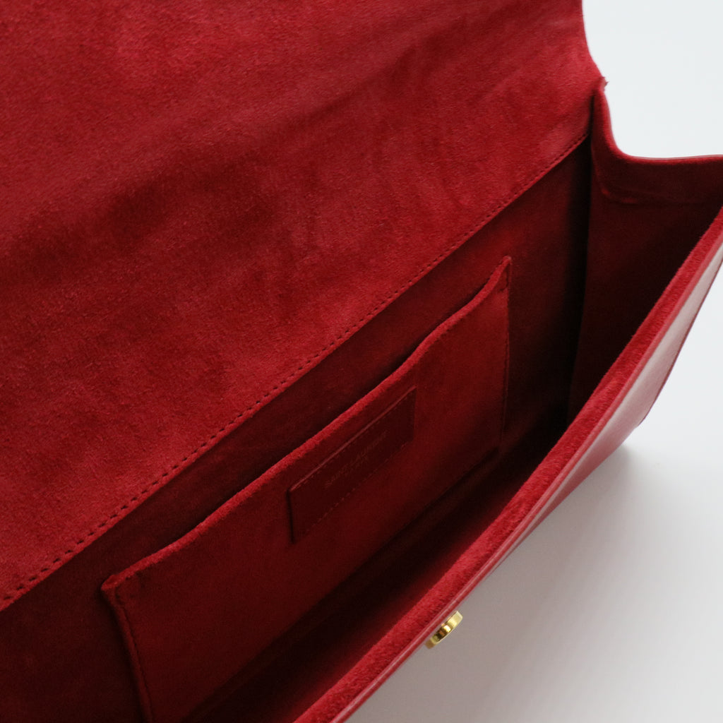 Textured Calfskin Classic Y Ligne Clutch Red