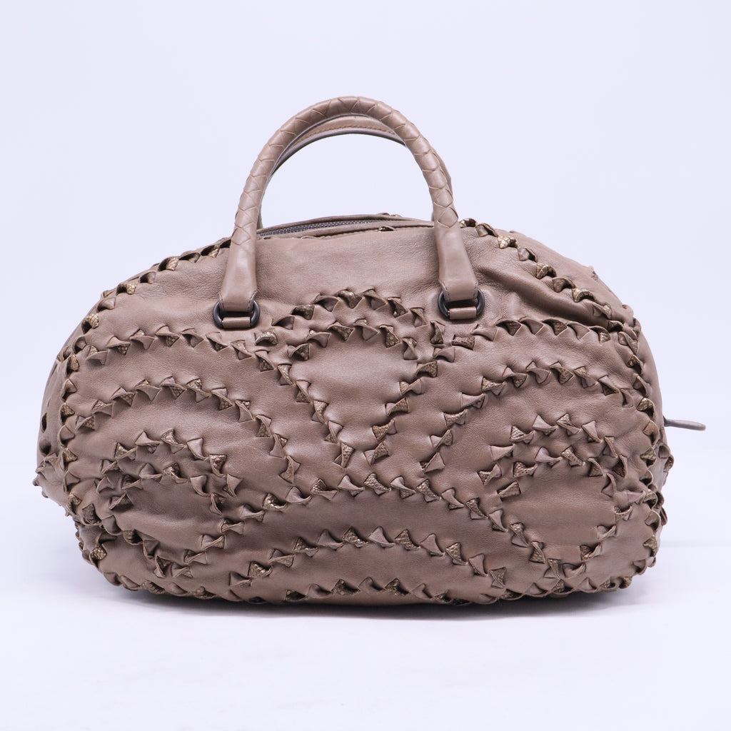 San Marco Bowling Bag Leather with Intrecciato Detail Large B20801
