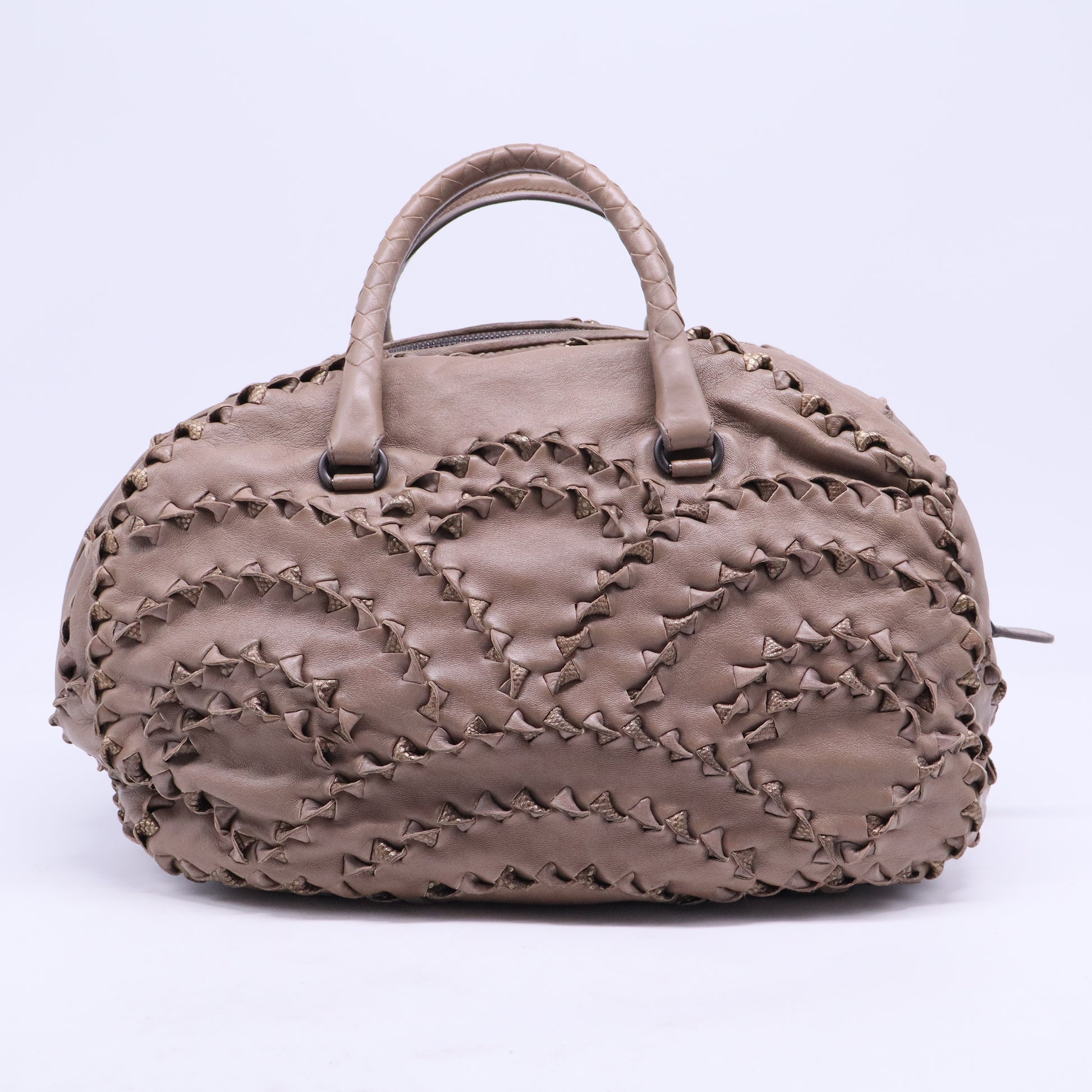 San Marco Bowling Bag Leather with Intrecciato Detail Large B20801