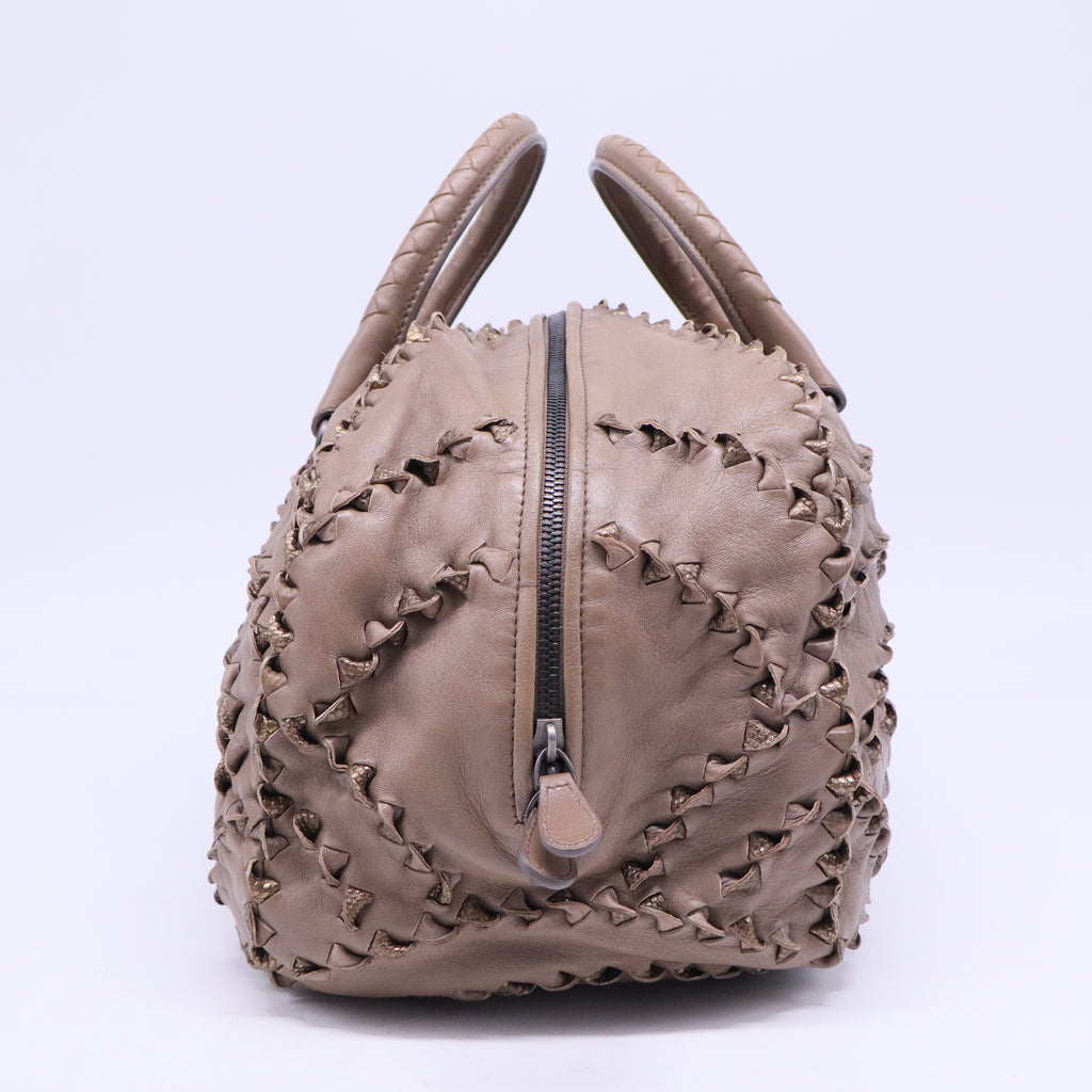 San Marco Bowling Bag Leather with Intrecciato Detail Large B20801