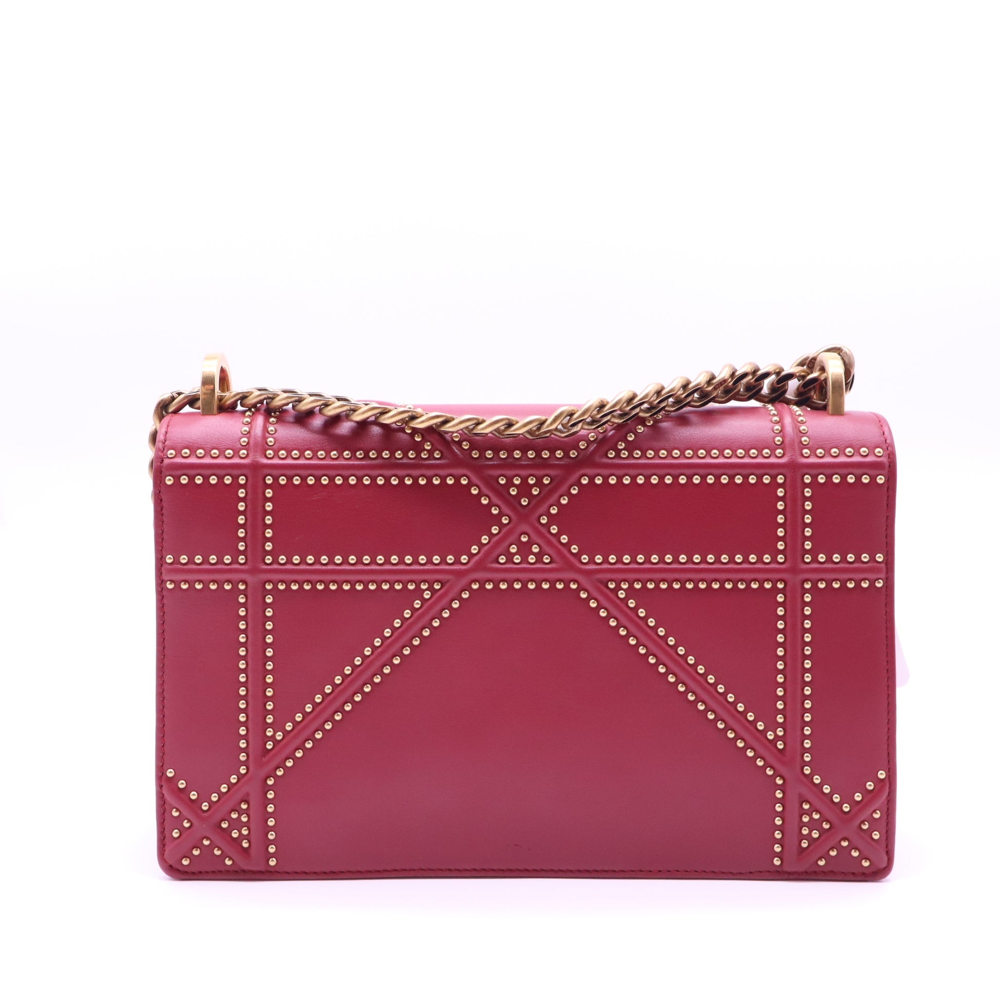 Christian Dior Calfskin Studded medium Diorama Flap Bag Burgundy twins B21963