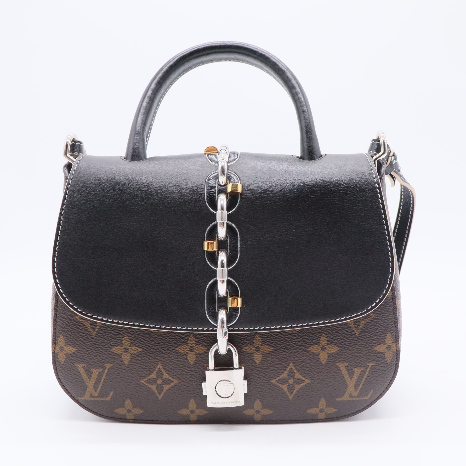 Chain It Handbag Monogram Canvas with Leather PM