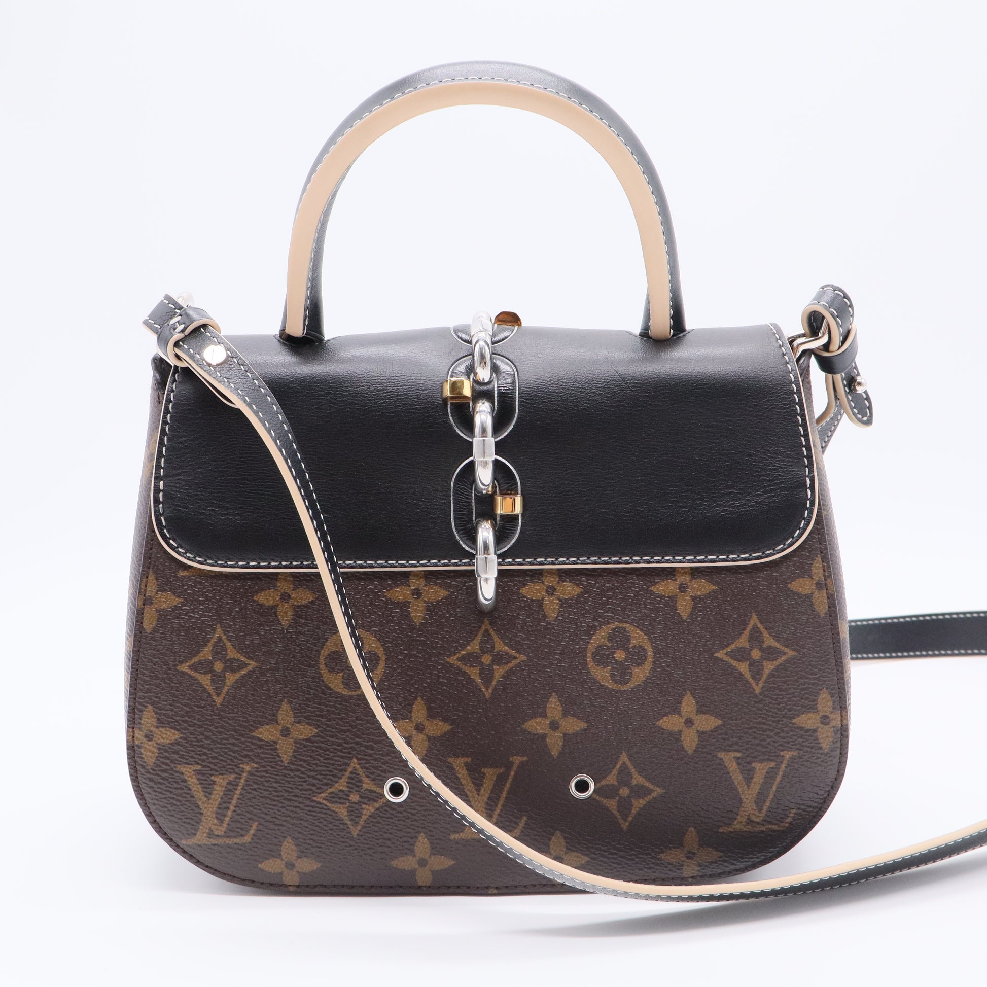 Chain It Handbag Monogram Canvas with Leather PM
